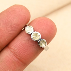 Beautiful Raw Diamond Trio Ring in 925 Sterling Silver, Handmade Rough Cut Diamond Ring, Natural Diamond Birthstone Ring, Best Gift for Her
