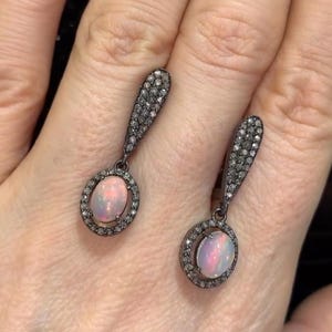 Klassisches Design Feueropal Edelstein Ohrringe, Pave Diamant Tropfen Ohrringe, 925 Sterling Silber Ohrringe, Diamantohrring, Geburtstagsgeschenk