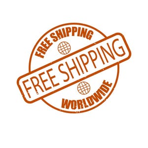May include: Orange rubber stamp with the text "FREE SHIPPING WORLDWIDE" and a globe icon.
