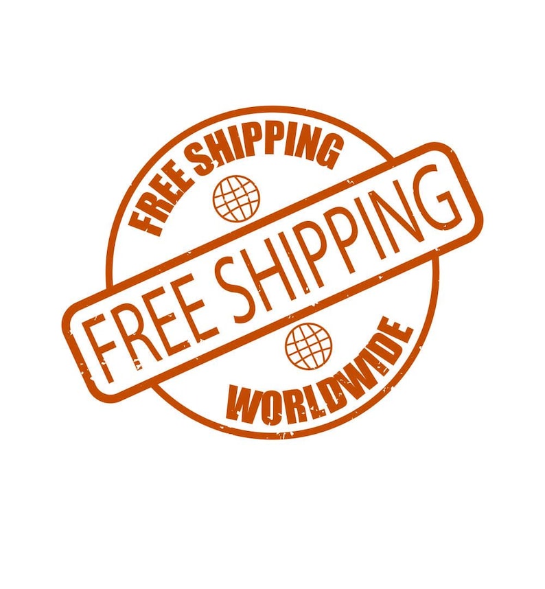 May include: Orange rubber stamp with the text "FREE SHIPPING WORLDWIDE" and a globe icon.