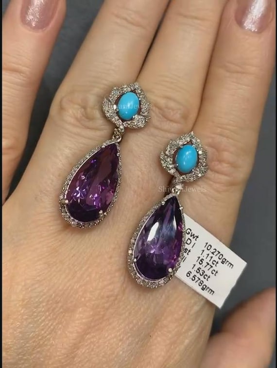 Orecchini Pendenti In Argento 925 Con Turchese Naturale A Pera – DOLIOX - 4