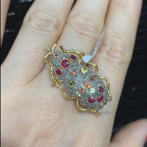 Amazing Natural Ruby & Sapphire Gemstone beetle Brooch Pendant, Pave Diamond Brooch, 925 Sterling Silver Brooch Pin, Wedding Gift For Her