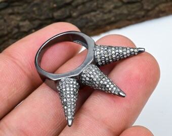 パヴェダイヤモンドスパイクリング、ブラックロジウム925スターリング 