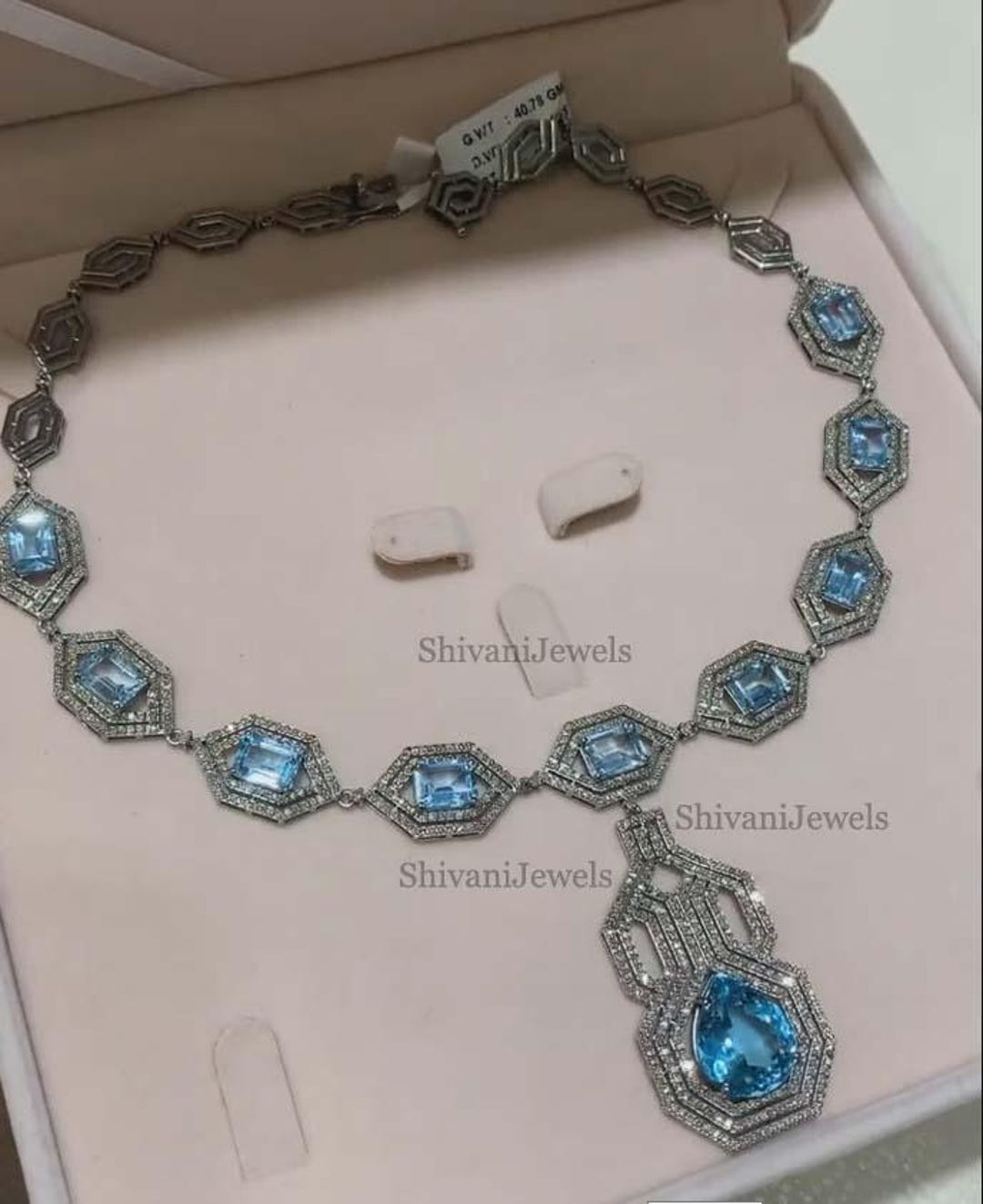Natural Blue Topaz Necklace With Pave Diamond in 925 Sterling Silver ...