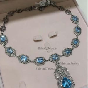 天然ブルートパーズ宝石ネックレス、パヴェダイヤモンドパーティーウェアジュエリー、925スターリングシルバー、記念日のギフト、女性用ファッションジュエリー