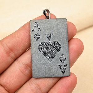 Schoppenaas-hanger in 925 zilver met zwarte diamantaccenten, speelkaartsieraden, uniek cadeau voor gokkers, pokerliefhebbers ketting cadeau