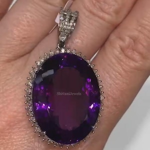 Natural Amethyst Gemstone Pendant, Pave Diamond Pendant, 925 Sterling Silver Fine Jewelry Pendant, Wedding Anniversary Gift For Women&#39;s