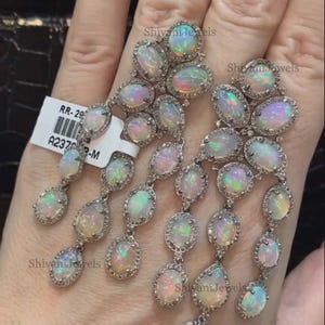 Designer Natural Opal Ohrring, 925 Sterling Silber Baumeln Ohrring, Pave Diamant Ohrring, Frauen handgemachte Schmuck, Jahrestag Geschenk für Frauen