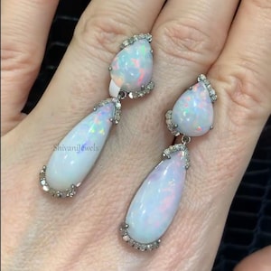 Natürlicher äthiopischer Opal-Edelsteinohrring, Opal-Ohrring, 925 Sterlingsilberohrring, Pave-Diamantohrring, Geburtstags- / Jubiläumsgeschenk