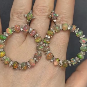 Natürlicher äthiopischer Opal Ohrring, Pave Diamant Ohrring, 925 Sterling Silber, Partywear Frauen handgemachter Schmuck, Geburtstagsgeschenk