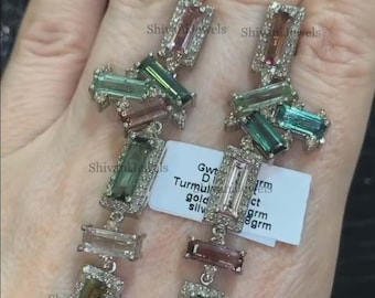 トルマリンターコイズイヤリング：ヴィンテージスターリングシルバー