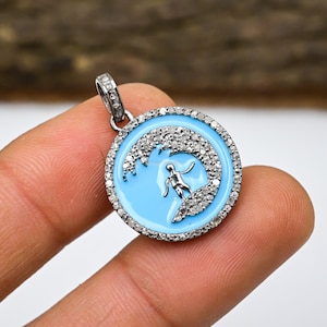 Genuine Pave Diamond Charm Pendant, 925 Sterling Silver Enamel Pendant, Women Pendant Jewelry, Handmade Diamond Pendant, Personalized Gifts