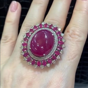 Ruby Gemstone Ring, 925 Sterling Silver Jewelry, Red Ruby Pave Diamonds Stunning Wedding Gift Ring, Women Gifts For Her, Birthday Gift
