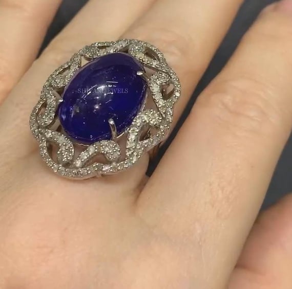 Anello Trillion Tanzanite: Argento Sterling 925, Pietra Preziosa Coltivata In Laboratorio - Italia - Foto 12