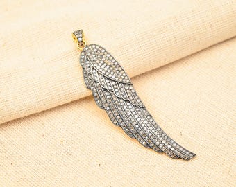 Sterling Silver Angel Wing Pendant, Diamond Accent Necklace, Art Deco