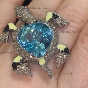 パヴェダイヤモンドブローチペンダント、ブルートパーズ宝石ブローチ、925シルバーエナメルブローチピン、べっ甲型ブローチペンダント、誕生日ギフトジュエリー