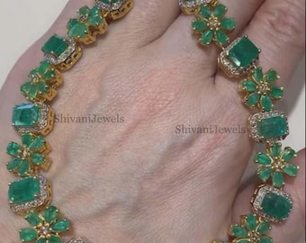 Natural Emerald Necklace, 925 Sterling Silver Pave Diamond Jewelry, Women’s Wedding Engagement Gift