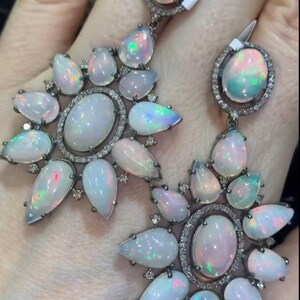 Feueropal Edelstein Ohrringe Schmuck, Designer Silber Ohrringe, 925 Sterling Silber Ohrringe, Baumeln Frauen Ohrring, Pave Diamant Schmuck Geschenk
