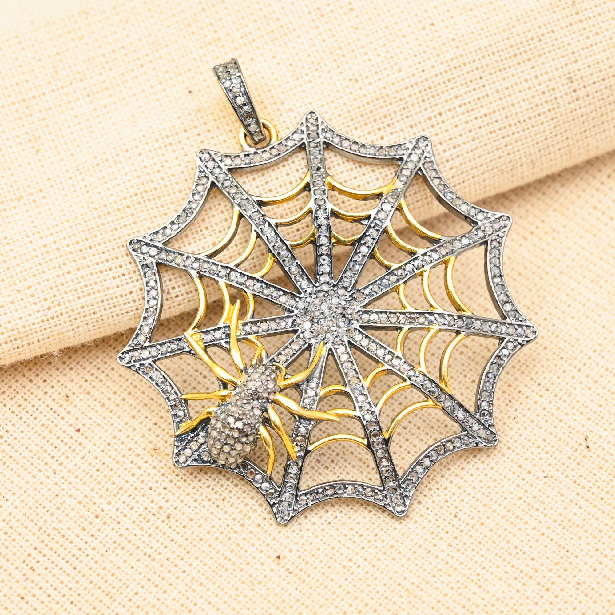 Diamond Spider Web Pendant, 925 Sterling Silver Gothic Necklace - Etsy