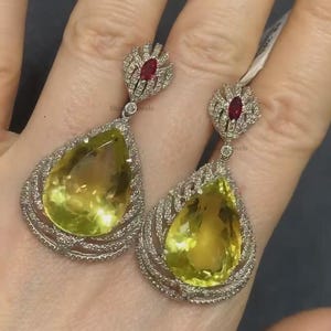 Natural Citrine & Sapphire Gemstone Dangle Earrings, Pave Diamond Earrings, Handmade Designer Earring, 925 Sterling Silver, Anniversary Gift