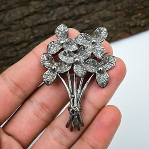 Flower  Pave Diamond Vintage Brooch Pendant, 925 Sterling Silver, Vintage Touch Handmade Brooch For Wedding, Anniversary Gift For Her