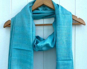 Aqua Blue Silk Scarf | Organic Bamboo + Eri Ahimsa Silk | | Wedding Silk Scarf | Eco friendly Gifts