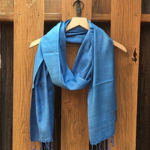 Raw Silk Scarf | Organic Bamboo Eri Ahimsa Silk | Blue Silk Dupatta | Wedding Silk Shawl | Ecofriendly Gifts