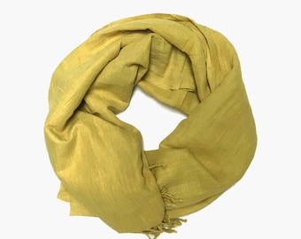 Unisex Hand-dyed Organic Yellow Linen Cotton Scarf, Sustainable Clothing