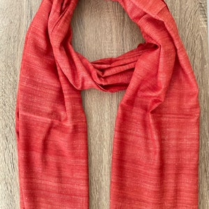 Handmade Bamboo Eri Raw Silk Scarf, Red Dupatta, Sustainable Unisex Gift