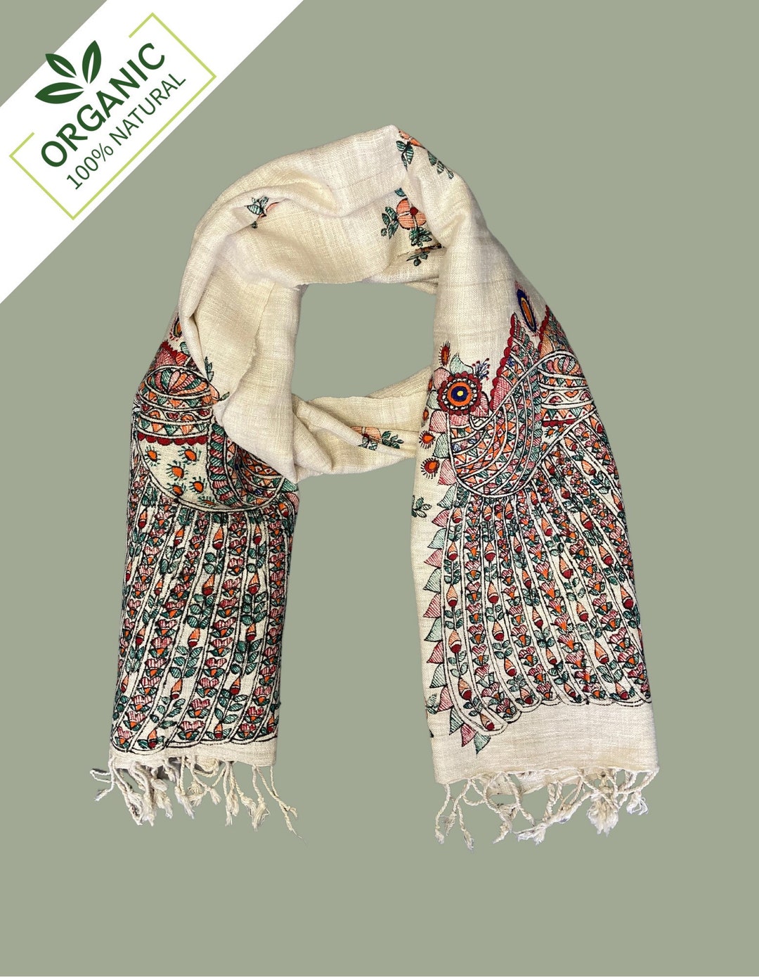 White Embellished Silk Blend Dupatta main image 1