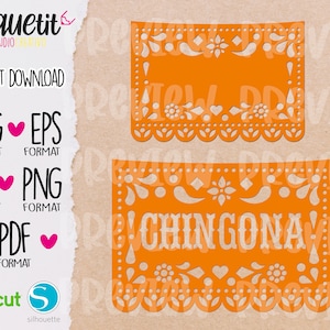 Mexico Papel Picado Chingona SVG, Eps, Ai, Png, Pdf, Textile Vynil  Digital Cut file, Mexico Independence Day
