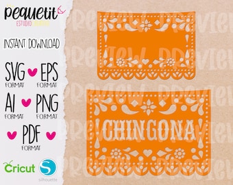 Mexico Papel Picado Chingona SVG, Eps, Ai, Png, Pdf, Textile Vynil  Digital Cut file, Mexico Independence Day