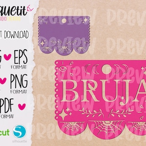 Dia de muertos Papel Picado Bruja SVG, Eps, Ai, Png, Pdf / Digital file / Textile Vinyl / Instant Download / Digital Cutting file