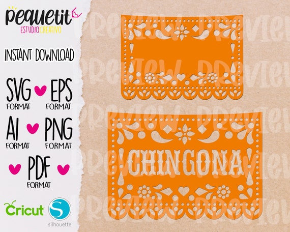 Mexico Papel Picado Chingona SVG, Eps, Ai, Png, Pdf, Textile Vynil  Digital Cut file, Mexico Independence Day