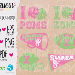 I love Poms Zoms SVG, Ai, Eps, Pdf, Png / Digital Cut file / Silhuoette Cameo, Cricut / INSTANT DOWNLOAD