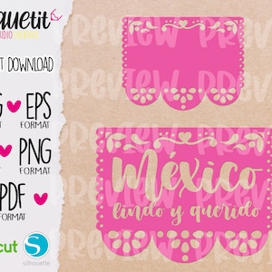 Mexico Papel Picado Mexico lindo y querido SVG, Eps, Ai, Png, Pdf, Digital file, Textile Vynil, Mexico Independence Day