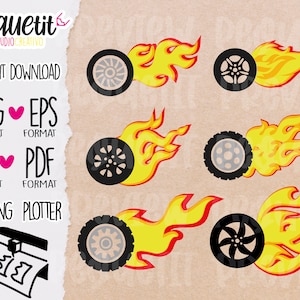 Bundle Fire Wheels SVG, Ai, Eps, Pdf, Png / Digital skärfil / Vinylskärplotter / DIREKT NEDLADDNING