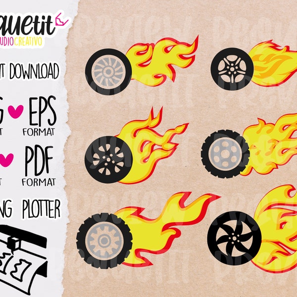 Bundle Fire Wheels SVG, Ai, Eps, Pdf, Png / Digital Cut file / Vinyl Cutting plotter / INSTANT DOWNLOAD