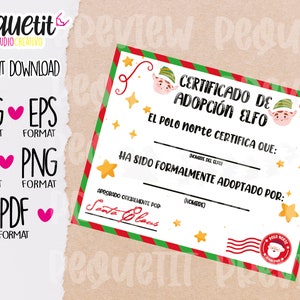 Certificado de adopcion Elfo Svg/Ai/Eps/Pdf/Png/Jpg/Instant Download / Digital File/Printed File/ Spanish elf adoption certificate