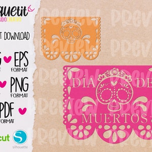 Dia de muertos Papel Picado SVG, Eps, Ai, Png, Pdf / Digital file /Textile Vinyl / Instant Download / Digital Cutting file