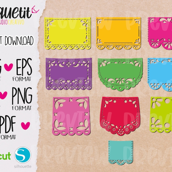 10 Papel Picado Mexiko SVG, Eps, Ai, Png, Pdf / Digital Datei/ Instant Download, Party Banner svg, Papel Picado svg,