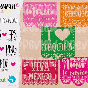 5 Mexico Papel Picado SVG, Eps, Ai, Png, Pdf, Digital file, Textile Vynil, Mexico Independence Day
