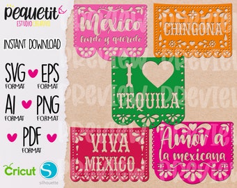 5 Mexico Papel Picado SVG, Eps, Ai, Png, Pdf, Digital file, Textile Vynil, Mexico Independence Day