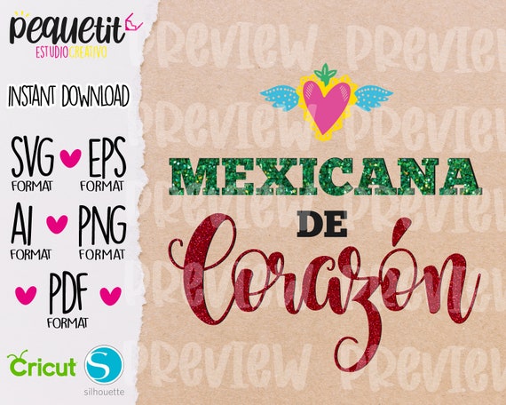Mexicana de Corazon Rosa Svg/Mexico SVG, Eps, Ai, Png, Pdf, jpg/Digital cut file/Mexico Independence Day/5 de Mayo / Textile Vynil
