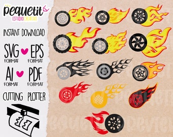 Bundle Fire Wheels SVG, Ai, Eps, Pdf, Png / Digital Cut file / Vinyl Cutting plotter / INSTANT DOWNLOAD