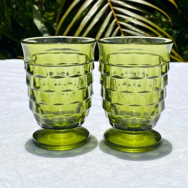 Vintage Colony Whitehall Avocado Green Pair of Juice Glasses 4 Ounce