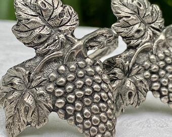 Vintage Pewter Grape and Leaf Napkin Rings Set of Four