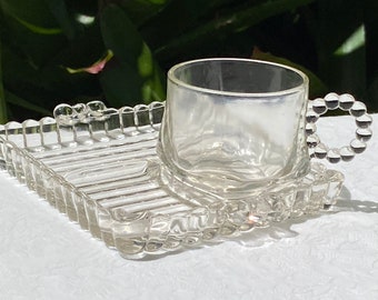 Vintage Hazel Atlas Glass Ball and Rib Sip Snack Smoke Set SMALL