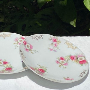 Antique Jaeger and Co Pair of Moss Rose Louise Salad Plates Circa 1920s