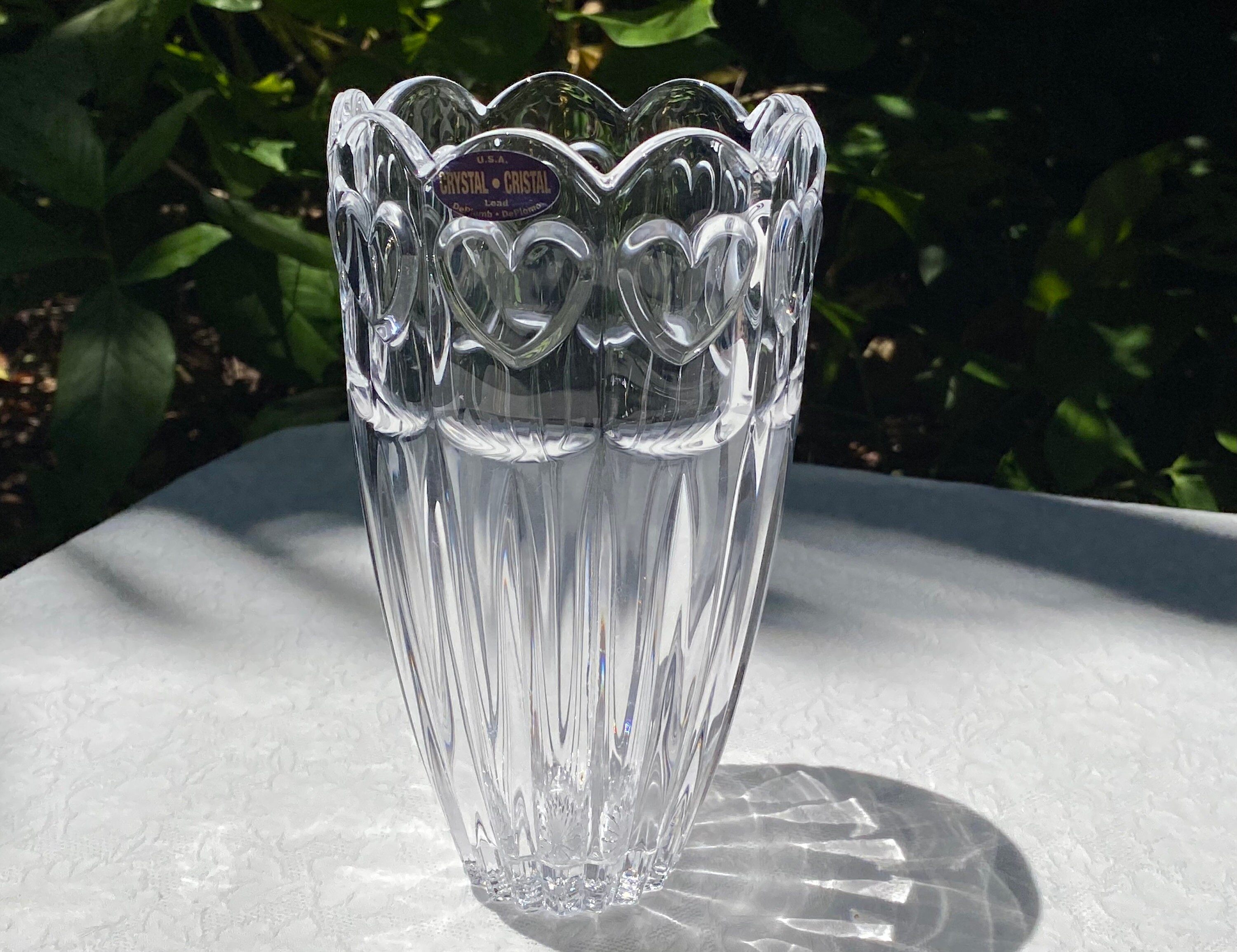 Deplomb Lead Crystal Heart Paneled Vase Vintage Crystal Etsy